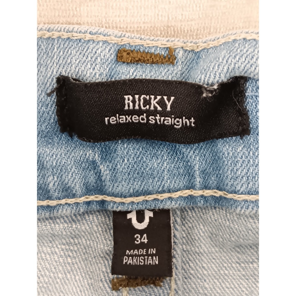 True Religion Ricky‎ Relaxed Straight Jeans Light Wash Distressed Men Size 34 - Picture 6 of 9